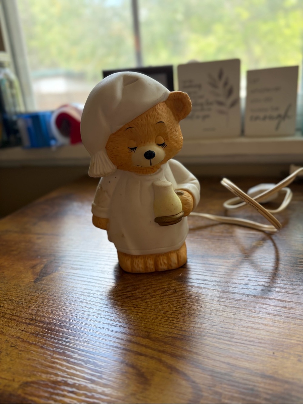 Ceramic Bear Nightlight in White and Tan - Home Accents